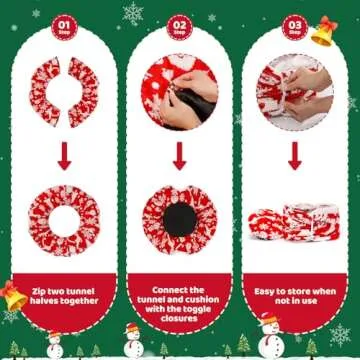 Maansfy Cat Tunnel Bed Christmas Tree Skirt for Indoor Cats, Large Peekaboo Cat Cave Decorative Christmasn Cat Donut Tunnel Multifunctional Cat Tube Playground Toys for Kitten Medium Large Cat (Red)