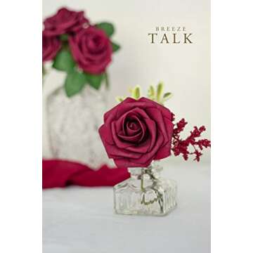 Breeze Talk Artificial Flowers Berry Pink Roses 25pcs Realistic Fake Roses w/Stem for DIY Wedding Bo...