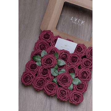 Breeze Talk Artificial Flowers Berry Pink Roses 25pcs Realistic Fake Roses w/Stem for DIY Wedding Bouquets Centerpieces Arrangements Party Baby Shower Home Decorations