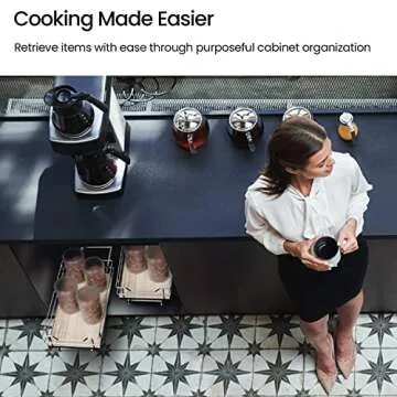 Home Zone Living Pull Out Kitchen Cabinet Organizer with Slide Out Drawer for Space Saving Storage, 11”W x 21”L, Satin Nickel Light Brown Wood Finish