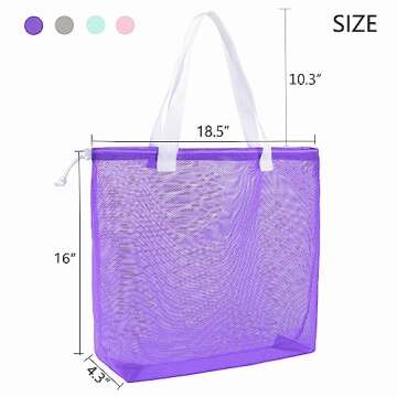hsmyank Reusable 4Pack Colorful Mesh Beach Tote Bags,Mesh Shopping Bag With Drawstring For Travel,To...
