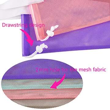 hsmyank Reusable 4Pack Colorful Mesh Beach Tote Bags,Mesh Shopping Bag With Drawstring For Travel,Toys,Gift Or Laundry … … (WHITE HANDLE)