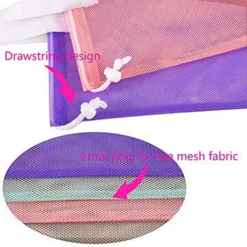 hsmyank Reusable 4Pack Colorful Mesh Beach Tote Bags,Mesh Shopping Bag With Drawstring For Travel,Toys,Gift Or Laundry … … (WHITE HANDLE)