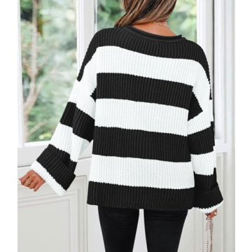 ZESICA Women's Cozy Oversized Striped Sweater for Fall
