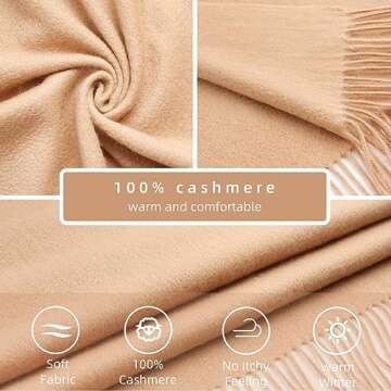 HOTDAY Pure Cashmere Shawl Wraps, Extra Large Thick Soft Pashmina Scarf, Solid Color Shawl, Winter Warm Wraps For Women (Camel)