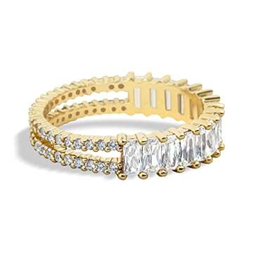 Aojun Fashion Classic 18K Gold Plated Titanium Steel Women Stacking Ring Best Gifts Couples Valentine's Day (Half baguette-Gold, 6)