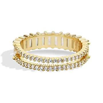 Aojun Fashion Classic 18K Gold Plated Titanium Steel Women Stacking Ring Best Gifts Couples Valentine's Day (Half baguette-Gold, 6)