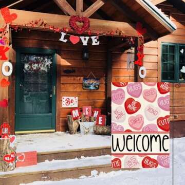 AVOIN colorlife Valentines Day Garden Flag 12x18 Inch Double Sided Outside, Welcome Candy Love Heart...