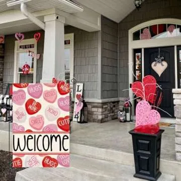 AVOIN colorlife Valentines Day Garden Flag 12x18 Inch Double Sided Outside, Welcome Candy Love Hearts Anniversary Yard Outdoor Flag