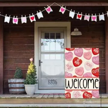 AVOIN colorlife Valentines Day Garden Flag 12x18 Inch Double Sided Outside, Welcome Candy Love Hearts Anniversary Yard Outdoor Flag