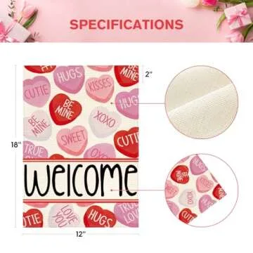 AVOIN colorlife Valentines Day Garden Flag 12x18 Inch Double Sided Outside, Welcome Candy Love Hearts Anniversary Yard Outdoor Flag