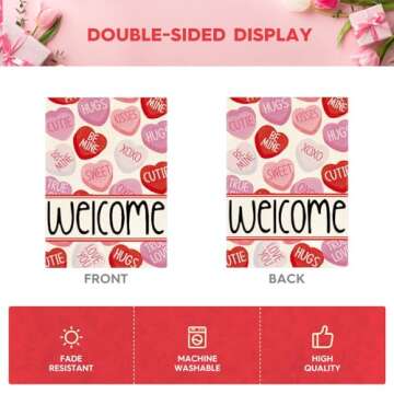 AVOIN colorlife Valentines Day Garden Flag 12x18 Inch Double Sided Outside, Welcome Candy Love Hearts Anniversary Yard Outdoor Flag