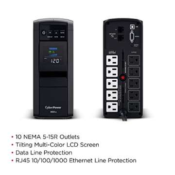 CyberPower CP850PFCLCD PFC Sinewave UPS System, 850VA/510W, 10 Outlets, AVR, Mini-Tower