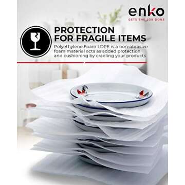 enKo 12 x 12 Inch (100-Pack) Foam Wrap Sheets for Moving Shipping Packing Supplies - 40 Fragile Stickers Labels