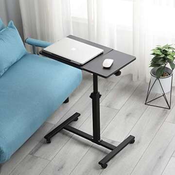 TigerDad Overbed Bedside Desk Mobile Rolling Laptop Stand Tilting Overbed Table with Wheels Height A...