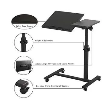 TigerDad Overbed Bedside Desk Mobile Rolling Laptop Stand Tilting Overbed Table with Wheels Height Adjustable Tray Table for Laptop Bed Sofa Side Table (Black)
