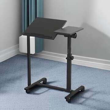 TigerDad Overbed Bedside Desk Mobile Rolling Laptop Stand Tilting Overbed Table with Wheels Height Adjustable Tray Table for Laptop Bed Sofa Side Table (Black)