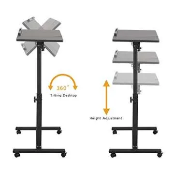 TigerDad Overbed Bedside Desk Mobile Rolling Laptop Stand Tilting Overbed Table with Wheels Height Adjustable Tray Table for Laptop Bed Sofa Side Table (Black)