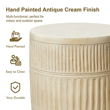 Giltzhome Antique Decorative Garden Stool, 18.5" H Heavy Duty Textured Accent Table, Side Table, Plant Stand for Garden Patio Lawn Home Indoor Outdoor, Cream White