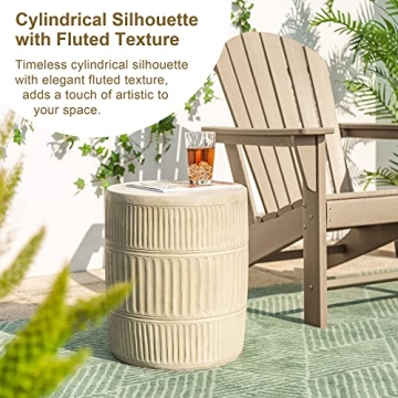 Giltzhome Antique Decorative Garden Stool, 18.5" H Heavy Duty Textured Accent Table, Side Table, Plant Stand for Garden Patio Lawn Home Indoor Outdoor, Cream White