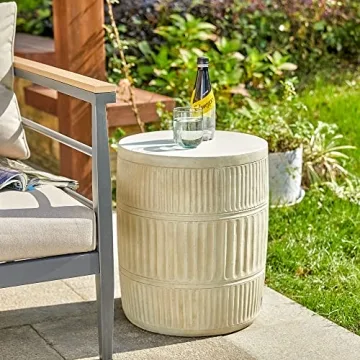 Giltzhome Antique Decorative Garden Stool, 18.5" H Heavy Duty Textured Accent Table, Side Table, Plant Stand for Garden Patio Lawn Home Indoor Outdoor, Cream White