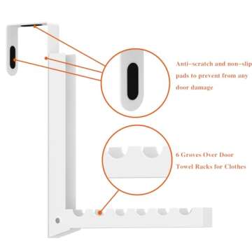 Verypejan 2 Pack Over The Door Drying Rack,Foldable Over Door Hooks Hanger Laundry Hanging Coat Rack with 6 Groves,Clothing Hanger Hook for Towel,Coat,Bag and Robe(White)
