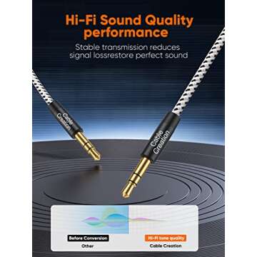CableCreation 3.5mm Aux Cable - Short Male to Male Audio Cord