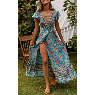 ZESICA Women's Bohemian Floral Wrap Dress for All Occasions