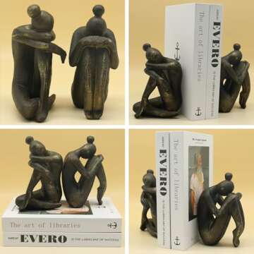Lukitas Unique Decorative Girl Thinker Bookends, Home Office Books Shelves Stoppers Holder, Nonskid ...