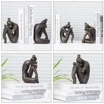 Lukitas Unique Decorative Girl Thinker Bookends, Home Office Books Shelves Stoppers Holder, Nonskid Book Stoppers, Creative Desktop Ornaments for Study Room Hotel Shelves, Resin, 1Pair/2Piece 6.5''