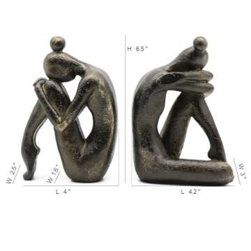 Lukitas Unique Decorative Girl Thinker Bookends, Home Office Books Shelves Stoppers Holder, Nonskid Book Stoppers, Creative Desktop Ornaments for Study Room Hotel Shelves, Resin, 1Pair/2Piece 6.5''