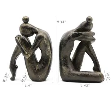 Lukitas Unique Decorative Girl Thinker Bookends, Home Office Books Shelves Stoppers Holder, Nonskid Book Stoppers, Creative Desktop Ornaments for Study Room Hotel Shelves, Resin, 1Pair/2Piece 6.5''
