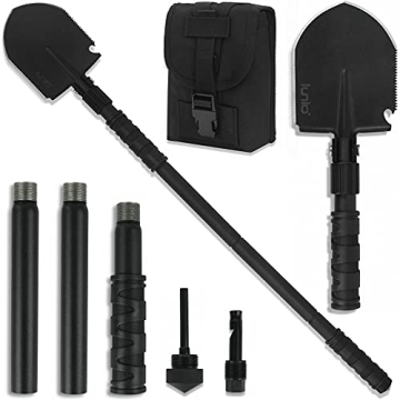 Folding Camping Shovel 31inch, Heavy-Duty Survival Shovel with Pickaxe, Carbon Steel Military Entren...