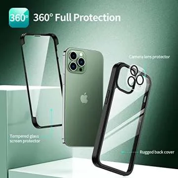 seacosmo [3 in 1 for iPhone 13 Pro Max Case 6.7 Inch, with Built-in Tempered Glass Screen Protector & 1 Pack Camera Lens Protector, [Hard Back] [Military Grade Protection] Shockproof Ultra-Thin Case