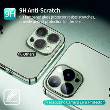 seacosmo [3 in 1 for iPhone 13 Pro Max Case 6.7 Inch, with Built-in Tempered Glass Screen Protector & 1 Pack Camera Lens Protector, [Hard Back] [Military Grade Protection] Shockproof Ultra-Thin Case