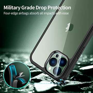 seacosmo [3 in 1 for iPhone 13 Pro Max Case 6.7 Inch, with Built-in Tempered Glass Screen Protector & 1 Pack Camera Lens Protector, [Hard Back] [Military Grade Protection] Shockproof Ultra-Thin Case