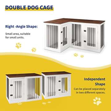 Dog Crate Furniture for 2 dogs with Cushions, Large Dog Kennel Furniture with Dividers and Double Doors, Wooden Double Dog Crate, 43.3" L X 23.6" W X 31.5" H, 37.4" L X 23.6" W X 31.5" H (Walnut)