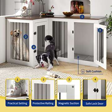 Dog Crate Furniture for 2 dogs with Cushions, Large Dog Kennel Furniture with Dividers and Double Doors, Wooden Double Dog Crate, 43.3" L X 23.6" W X 31.5" H, 37.4" L X 23.6" W X 31.5" H (Walnut)