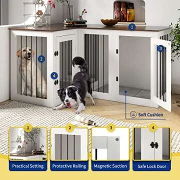 Dog Crate Furniture for 2 dogs with Cushions, Large Dog Kennel Furniture with Dividers and Double Doors, Wooden Double Dog Crate, 43.3" L X 23.6" W X 31.5" H, 37.4" L X 23.6" W X 31.5" H (Walnut)