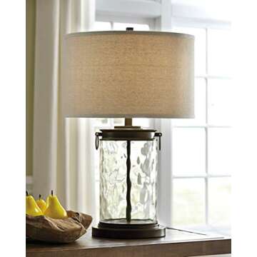 Signature Design by Ashley Tailynn Modern 25.25" Glass Table Lamp with Hardback Shade, Clear