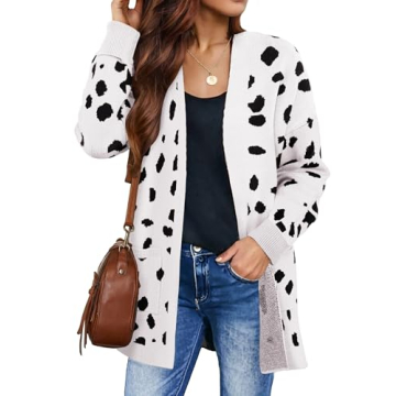 ZESICA Women's Fall Winter Long Sleeves Open Front Leopard Print Knitted Sweater Cardigan Coat Outwe...
