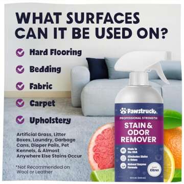 Pawstruck Professional Strength Pet Stain & Odor Remover - Natural Enzyme Cleaning Solution for Dogs & Cats - Safe and Effective Smell Eliminator - 32 oz - Packaging May Vary