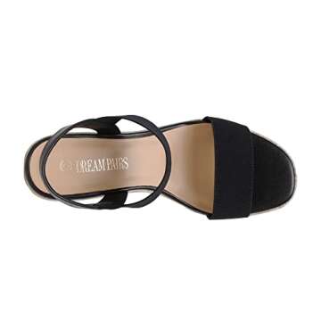 DREAM PAIRS Womens Open Toe Espadrilles Dressy Platform Sandals Slip on Elastic Ankle Strap Wedges Sandals SDPW222W Black Size 9