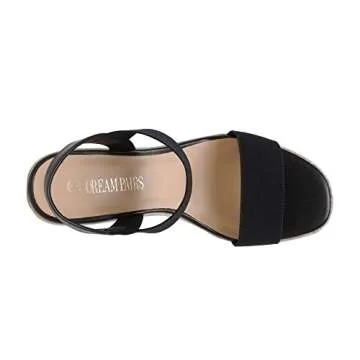 DREAM PAIRS Womens Open Toe Espadrilles Dressy Platform Sandals Slip on Elastic Ankle Strap Wedges Sandals SDPW222W Black Size 9