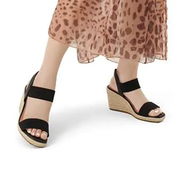 DREAM PAIRS Womens Open Toe Espadrilles Dressy Platform Sandals Slip on Elastic Ankle Strap Wedges Sandals SDPW222W Black Size 9
