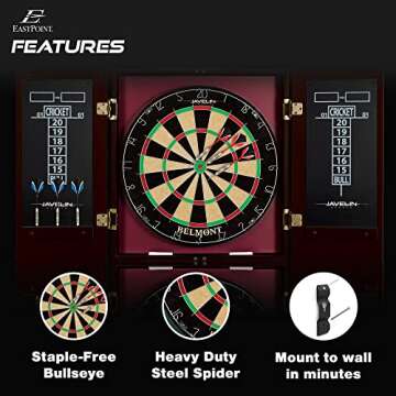 EastPoint Sports Belmont Official Size Dart Board Cabinet Set - Easy-Assembly & Complete with 6 Deluxe Steel Tip Darts and Accessories - Premium Darts Set with Scoreboard for Bar Games & Indoor Games