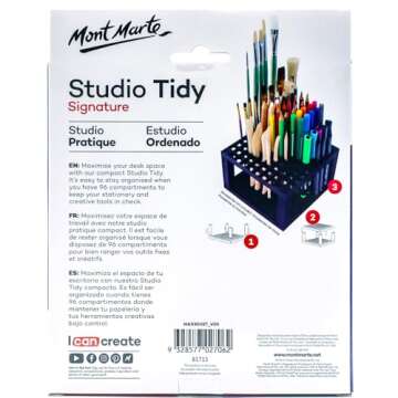 Mont Marte 96 Hole Plastic Pencil & Brush Holder for Paint Brushes, Pencils, Markers, Pens and Modeling Tools. Provides Excellent Art Studio Organization.