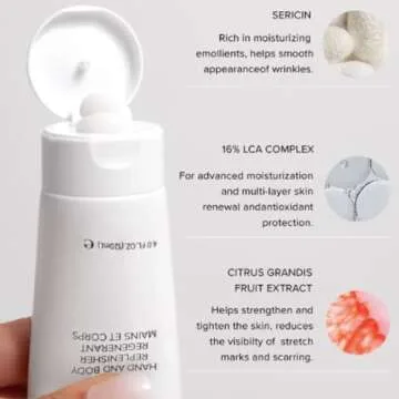 Priori Skincare Hand and Body Replenisher with Lactic Acid AHA Renewal Lotion Vitamins C, A, E Corrective Smoothing Serum Stretch Marks Antioxidant Protection Fragrance Free 4 fl oz