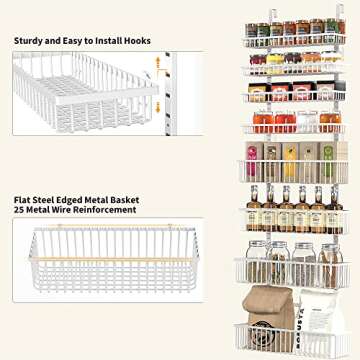 Moforoco White Over The Door Pantry Organizer, Pantry Organization and Storage, Metal Hanging Spice ...