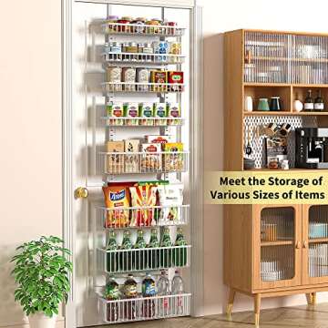 Moforoco White Over The Door Pantry Organizer, Pantry Organization and Storage, Metal Hanging Spice Rack Shelves Door, Seasoning Shelves, Laundry Room Organization, House and Kitchen Essentials